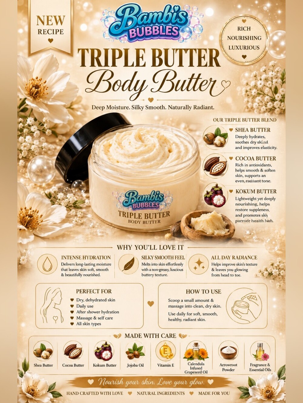 NEW! Recipe 4oz Summer Triple Body Butter Assorted Scents Available